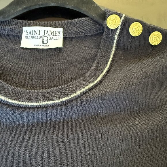 Saint James Wool Shift Dress Striped Long Sleeve with Crew Neck. - Picture 7 of 10
